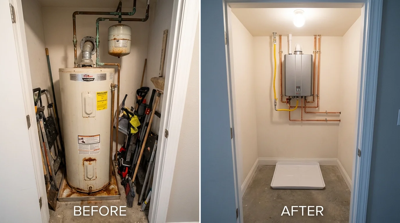 Tank water heater versus wall-mounted tankless unit comparison for Auburn, MA homeowners