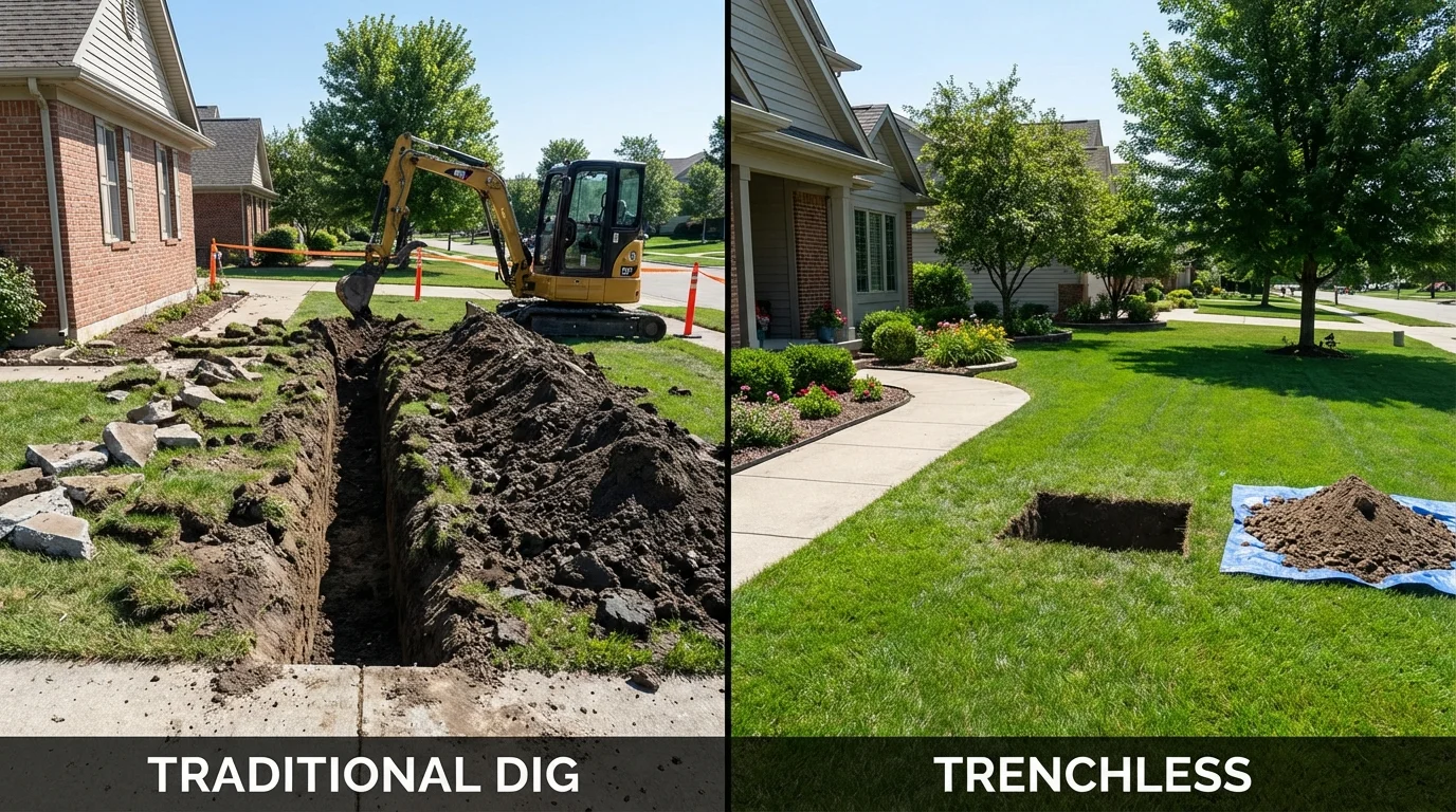 Trenchless sewer repair with minimal yard damage versus traditional excavation in Auburn, MA